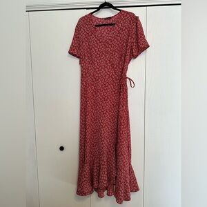 Pretty Garden Red Floral Midi Wrap Dress